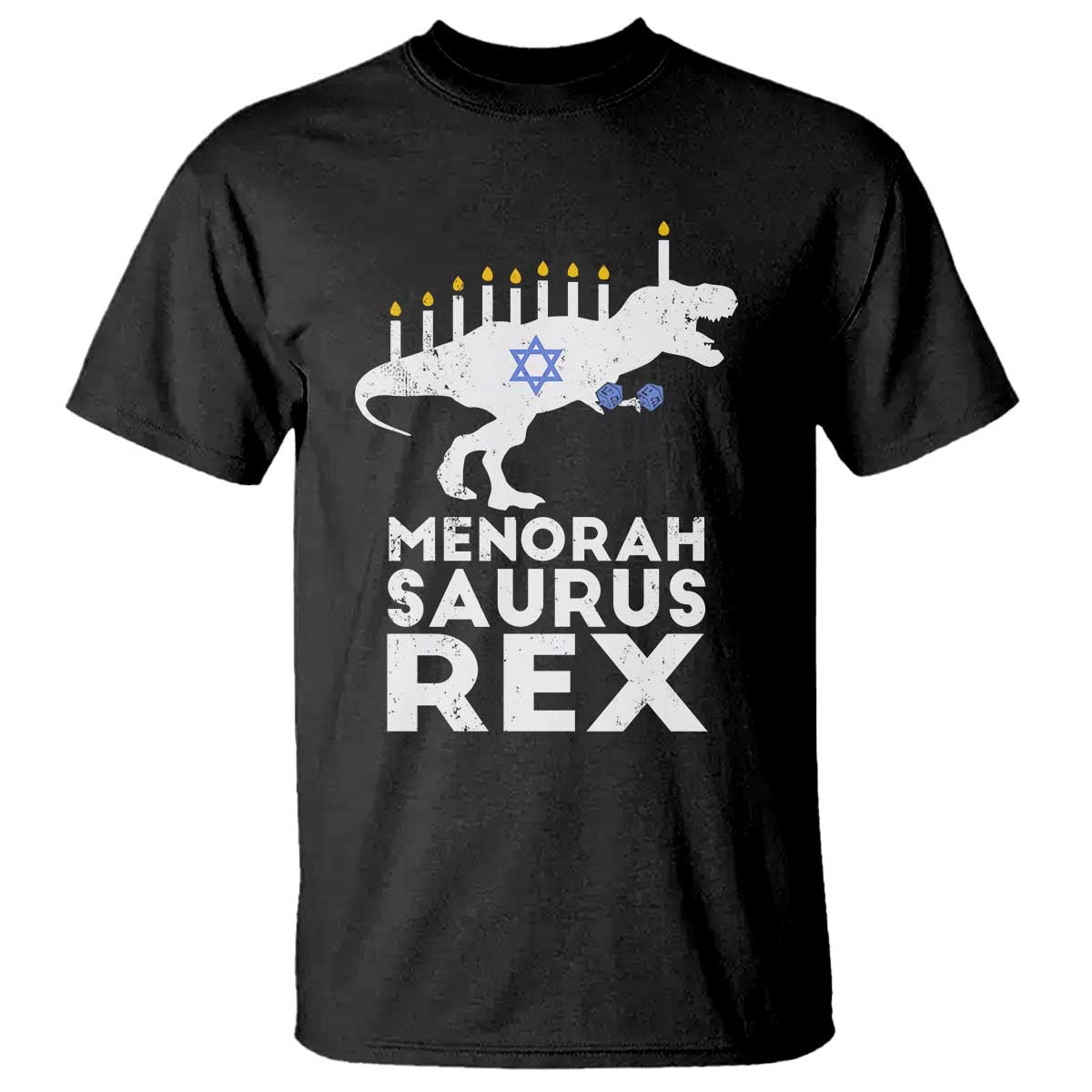 Funny Hanukkah T Shirt Menorah Saurus Rex Dinosaur David Star - Wonder Print Shop