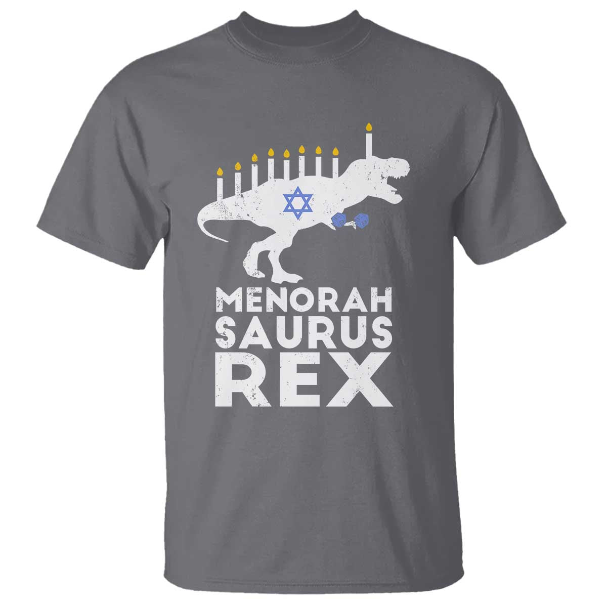 Funny Hanukkah T Shirt Menorah Saurus Rex Dinosaur David Star - Wonder Print Shop