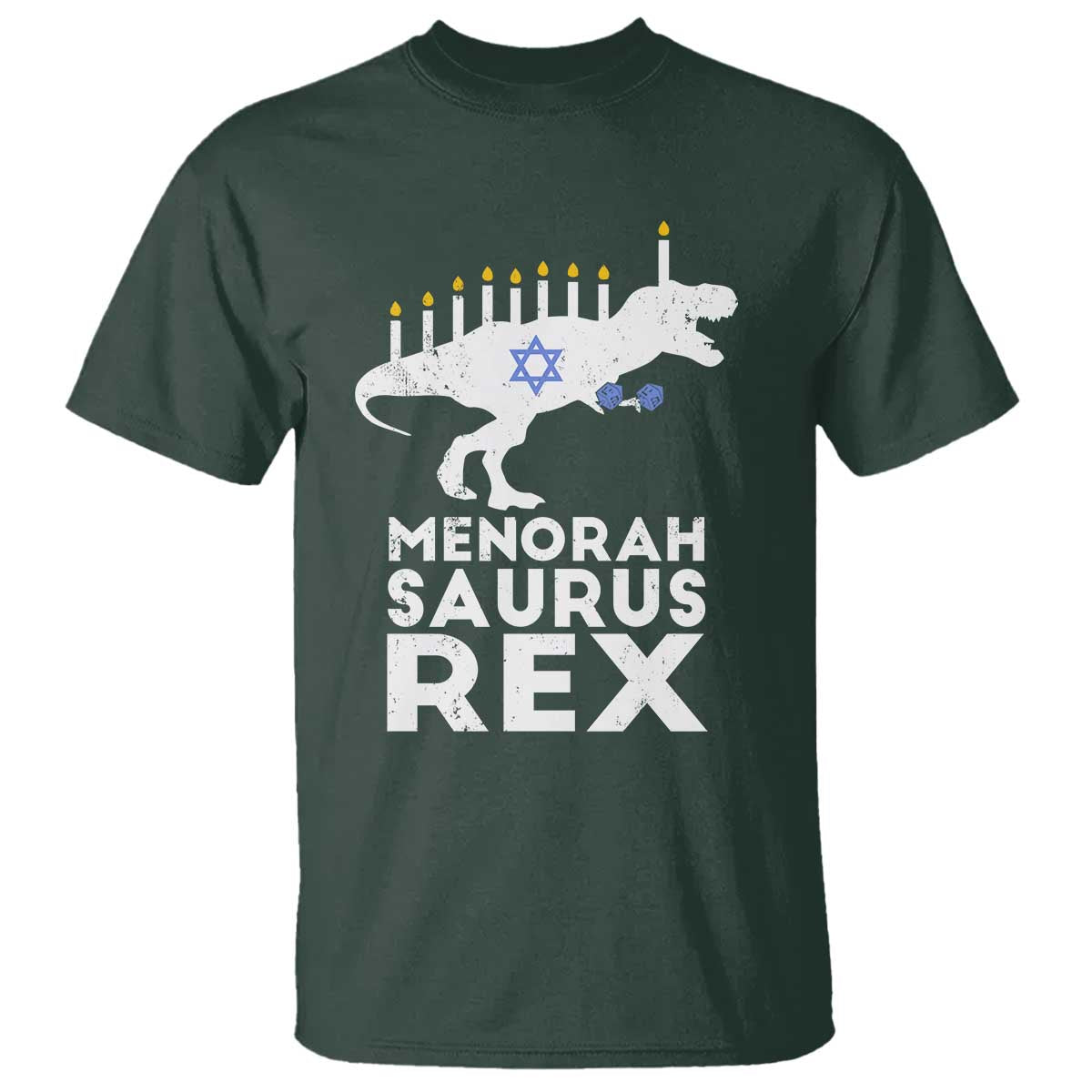 Funny Hanukkah T Shirt Menorah Saurus Rex Dinosaur David Star - Wonder Print Shop