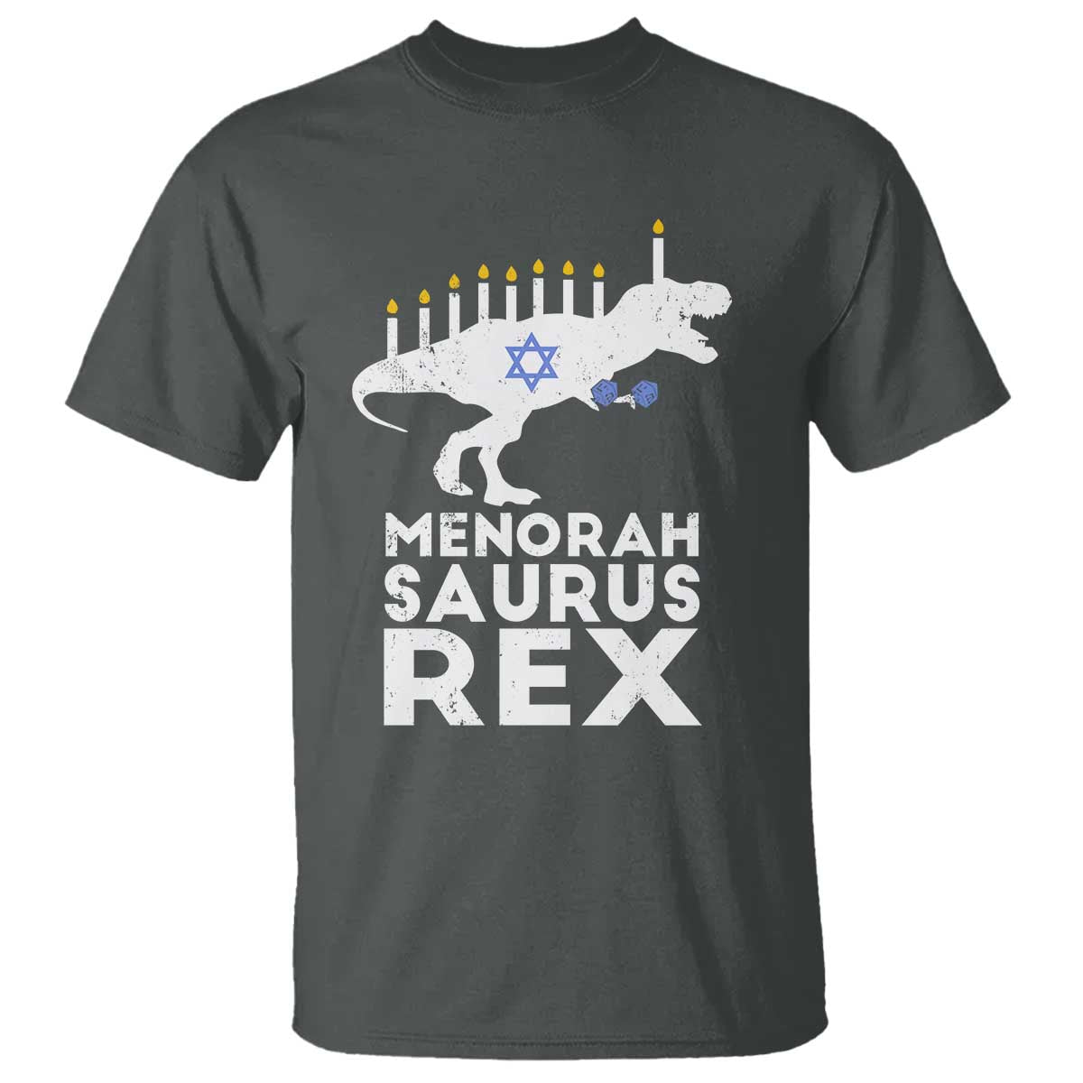 Funny Hanukkah T Shirt Menorah Saurus Rex Dinosaur David Star - Wonder Print Shop
