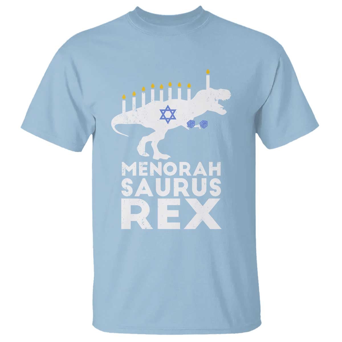 Funny Hanukkah T Shirt Menorah Saurus Rex Dinosaur David Star - Wonder Print Shop