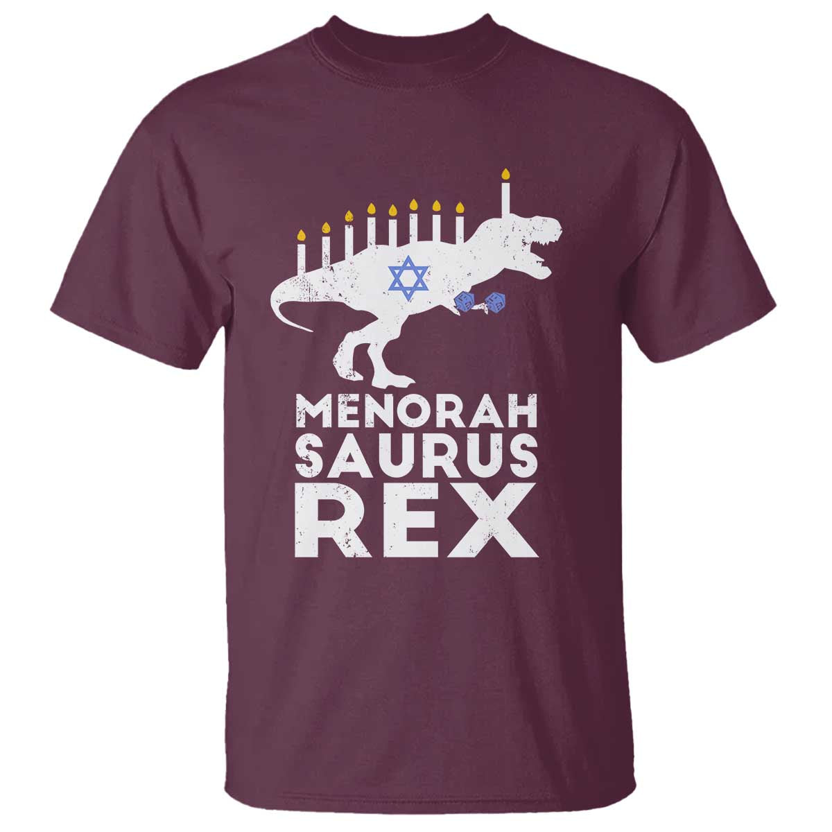 Funny Hanukkah T Shirt Menorah Saurus Rex Dinosaur David Star - Wonder Print Shop