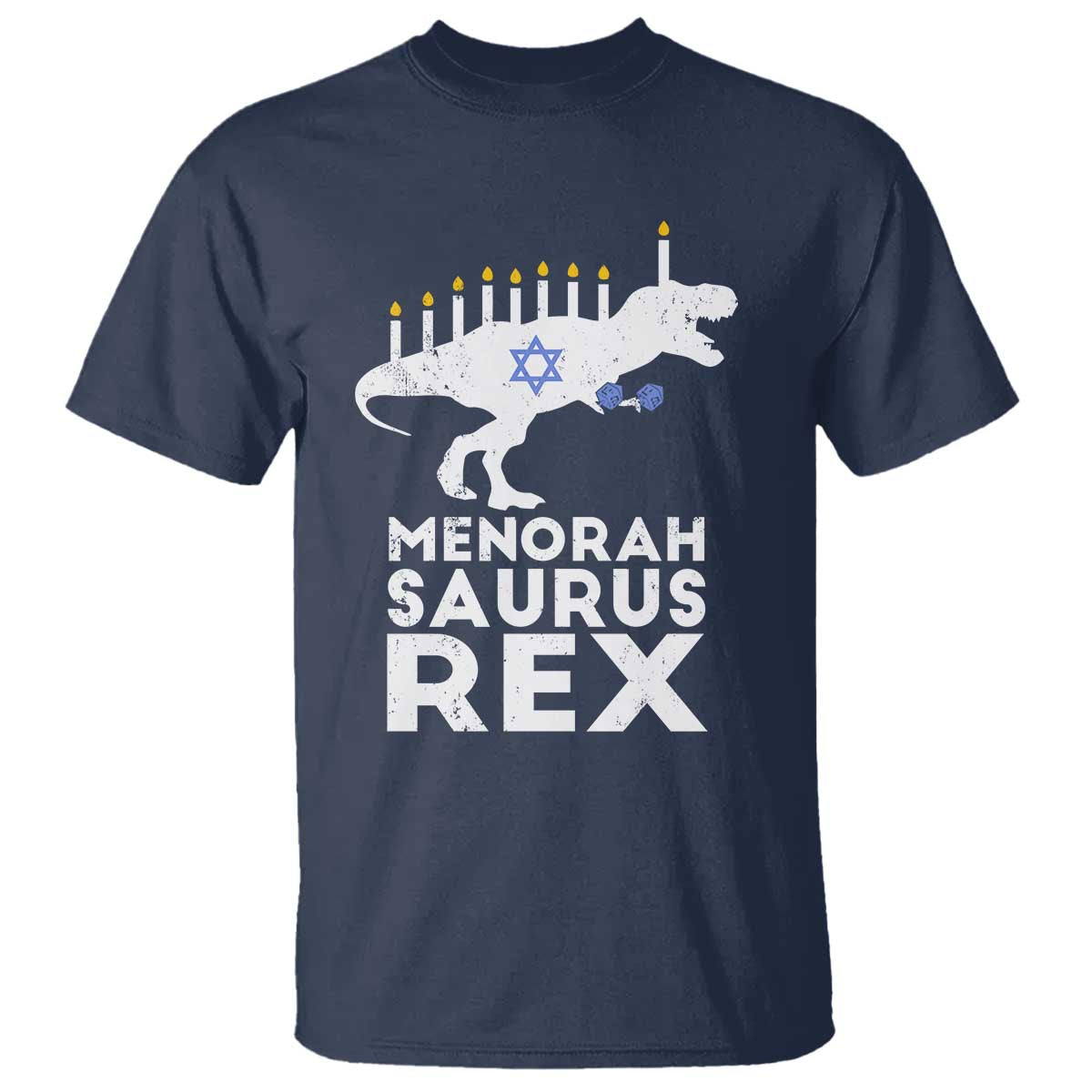 Funny Hanukkah T Shirt Menorah Saurus Rex Dinosaur David Star - Wonder Print Shop