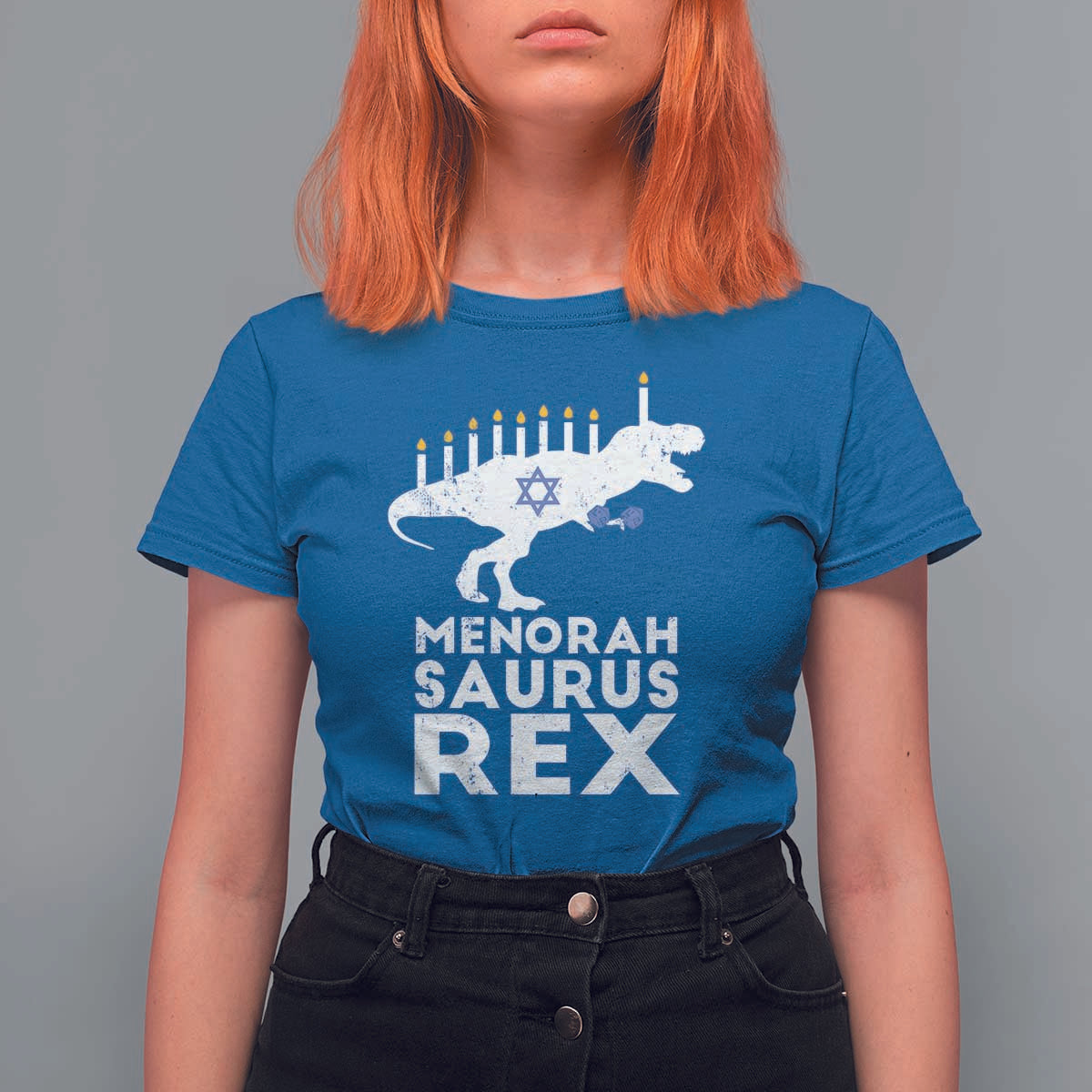 Funny Hanukkah T Shirt For Women Menorah Saurus Rex Dinosaur David Star - Wonder Print Shop