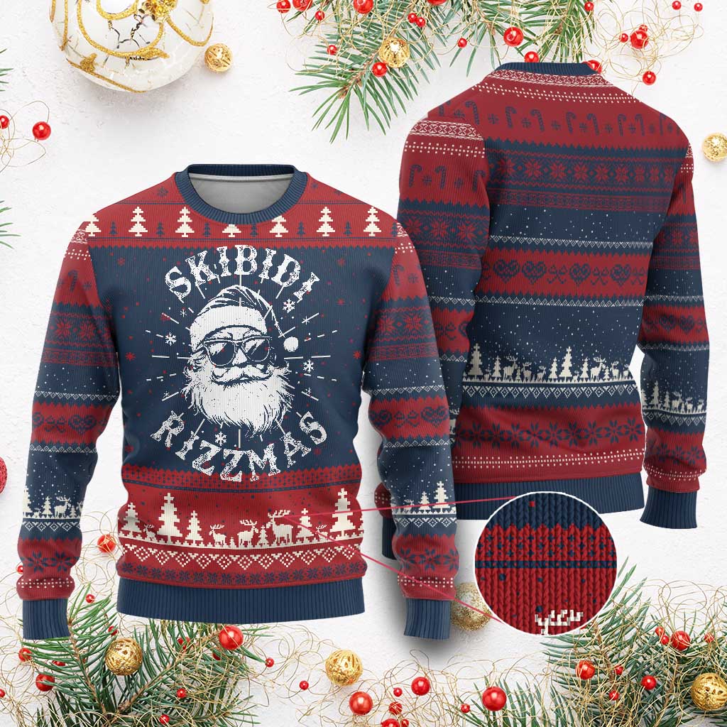 Funny Skibidi Rizzmas Ugly Christmas Sweater Vintage Sigmas Charisma Rizz Cool Santa Xmas - Wonder Print Shop