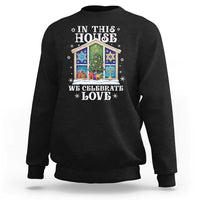Funny Hanukkah Christmas Sweatshirt In This House We Celebrate Love Chrismukkah - Wonder Print Shop