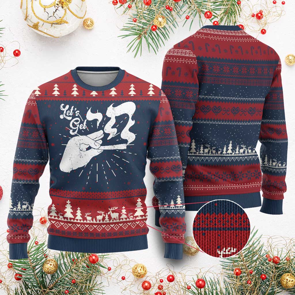 Funny Hebrew Ugly Christmas Sweater Let's Get Chai Jewish Vintage Cigarette - Wonder Print Shop