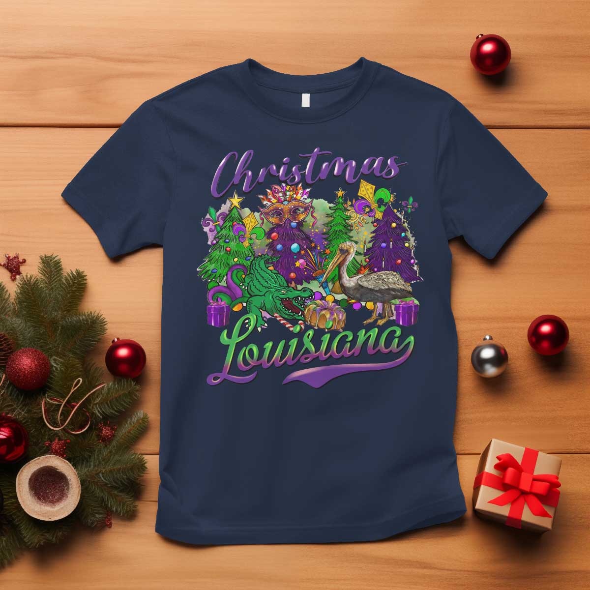 Christmas Cajun Louisiana Saint Symbol Alligator Pelican Xmas Tree T Shirt - Wonder Print Shop
