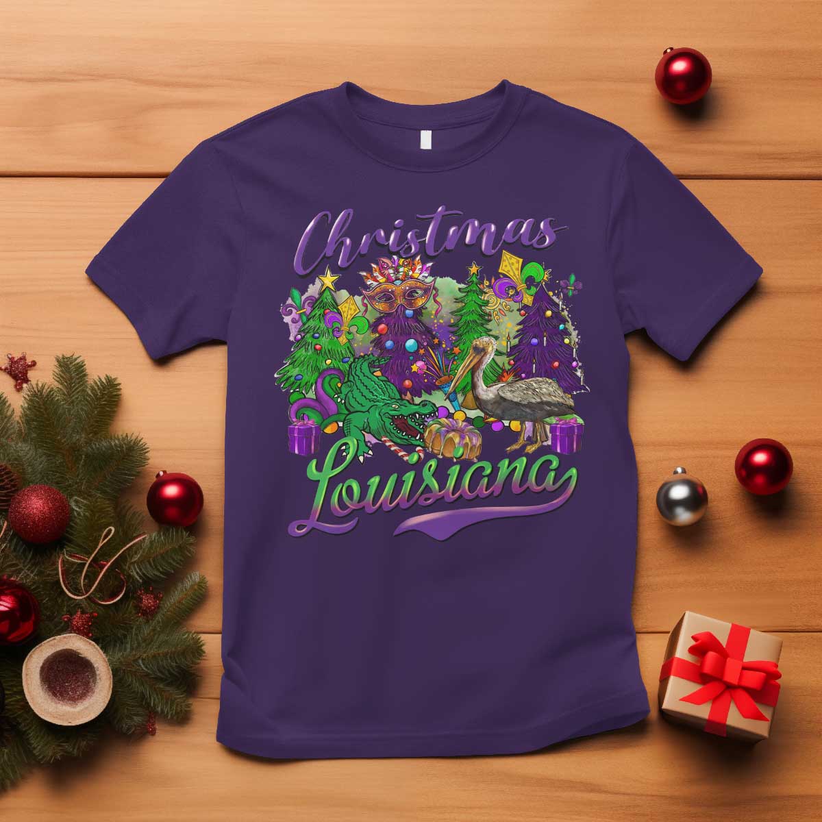 Christmas Cajun Louisiana Saint Symbol Alligator Pelican Xmas Tree T Shirt - Wonder Print Shop