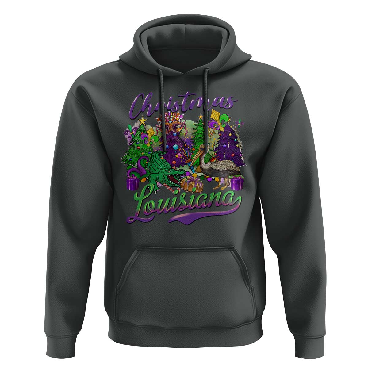 Christmas Cajun Louisiana Saint Symbol Alligator Pelican Xmas Tree Hoodie