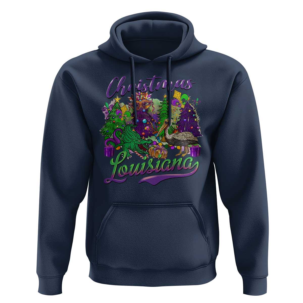Christmas Cajun Louisiana Saint Symbol Alligator Pelican Xmas Tree Hoodie