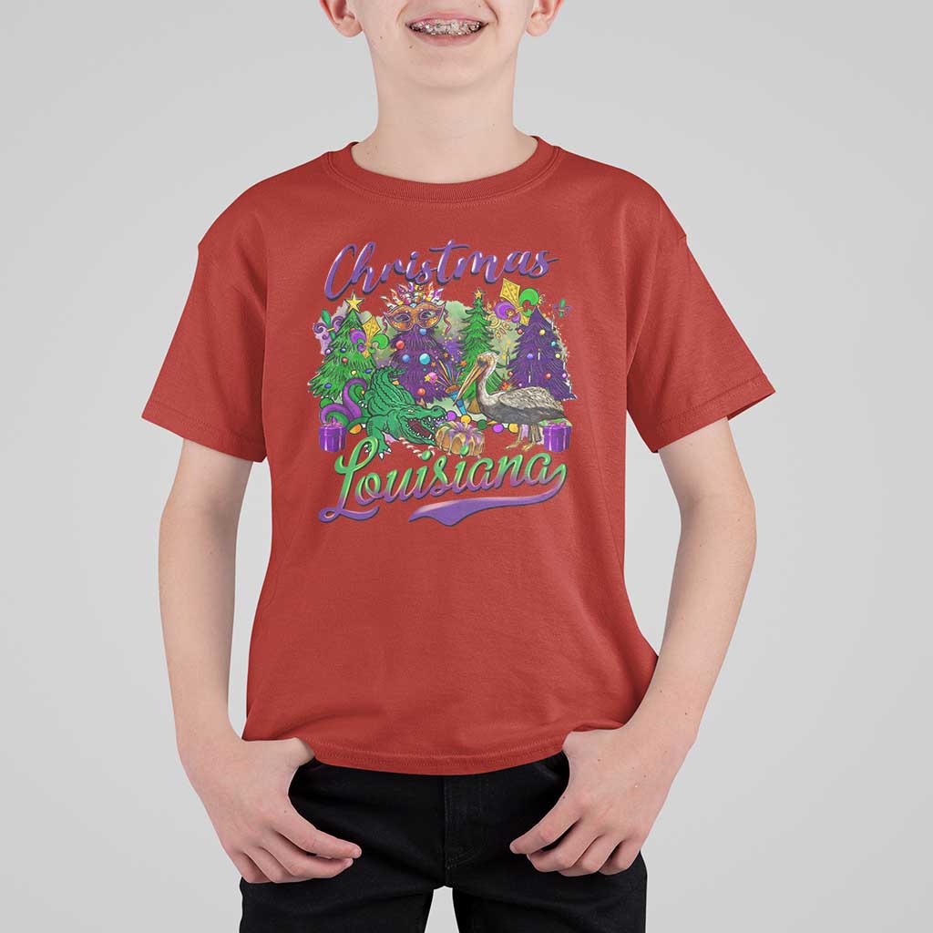 Christmas Cajun Louisiana Saint Symbol Alligator Pelican Xmas Tree T Shirt For Kid - Wonder Print Shop