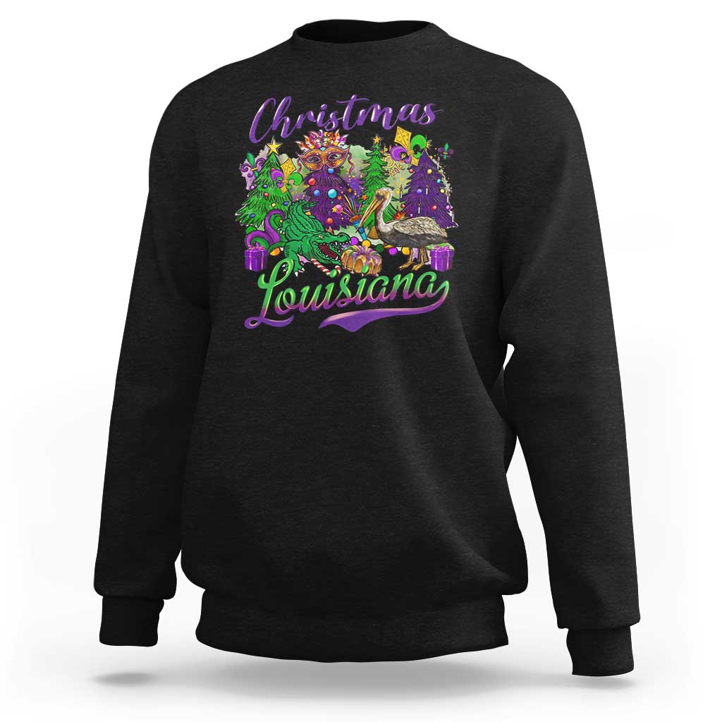 Christmas Cajun Louisiana Saint Symbol Alligator Pelican Xmas Tree Sweatshirt - Wonder Print Shop
