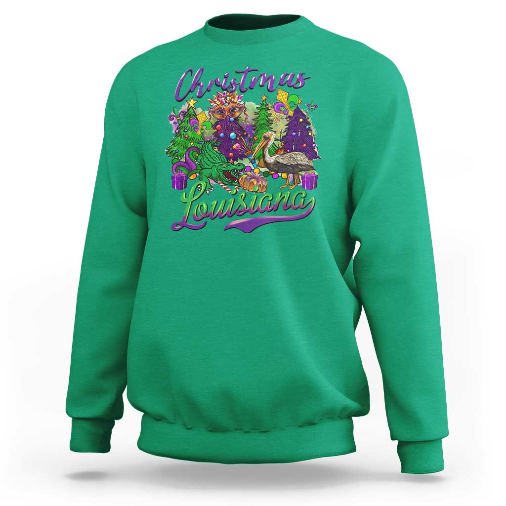 Christmas Cajun Louisiana Saint Symbol Alligator Pelican Xmas Tree Sweatshirt - Wonder Print Shop