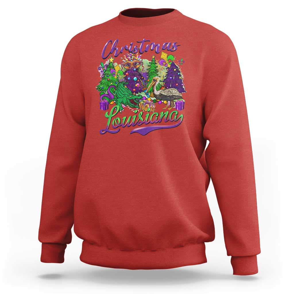 Christmas Cajun Louisiana Saint Symbol Alligator Pelican Xmas Tree Sweatshirt - Wonder Print Shop