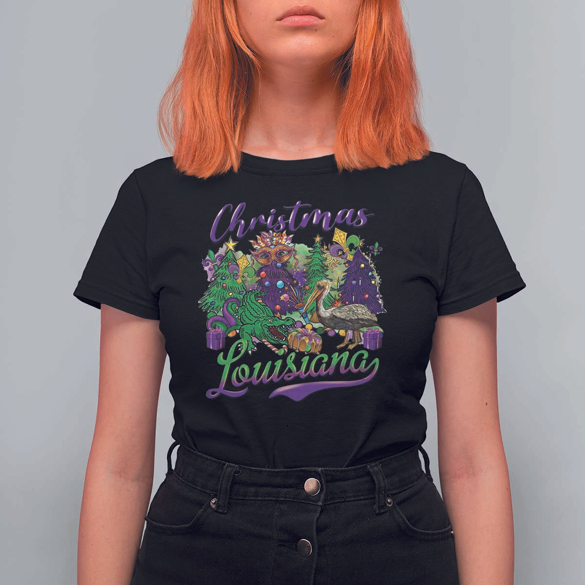 Christmas Cajun Louisiana Saint Symbol Alligator Pelican Xmas Tree T Shirt For Women - Wonder Print Shop