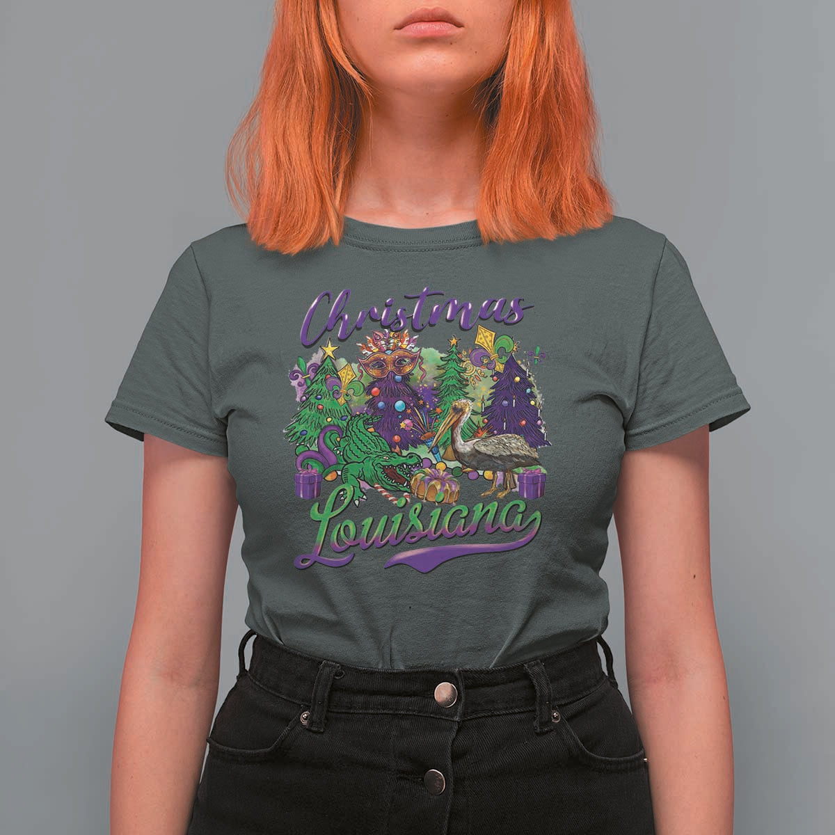 Christmas Cajun Louisiana Saint Symbol Alligator Pelican Xmas Tree T Shirt For Women - Wonder Print Shop