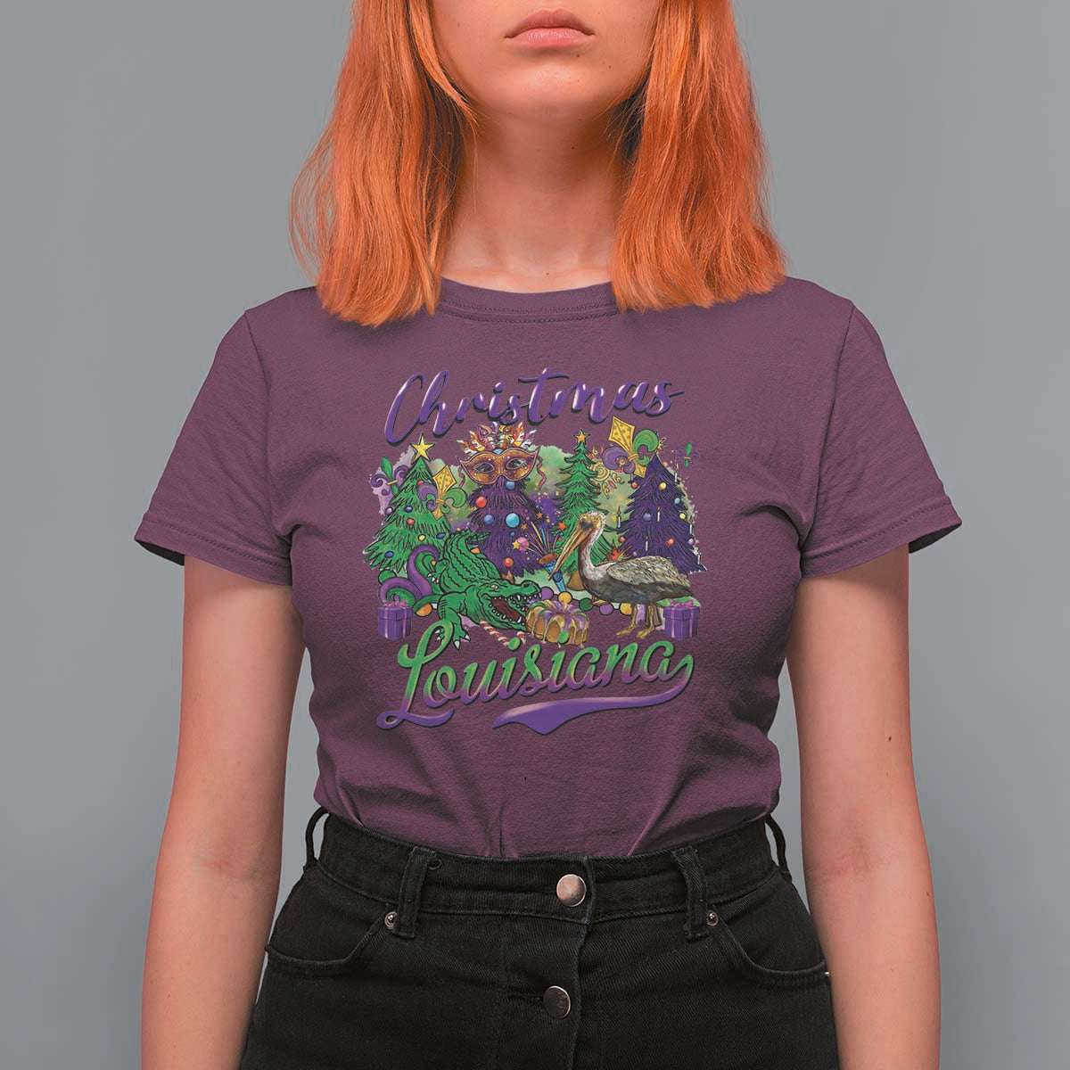 Christmas Cajun Louisiana Saint Symbol Alligator Pelican Xmas Tree T Shirt For Women - Wonder Print Shop