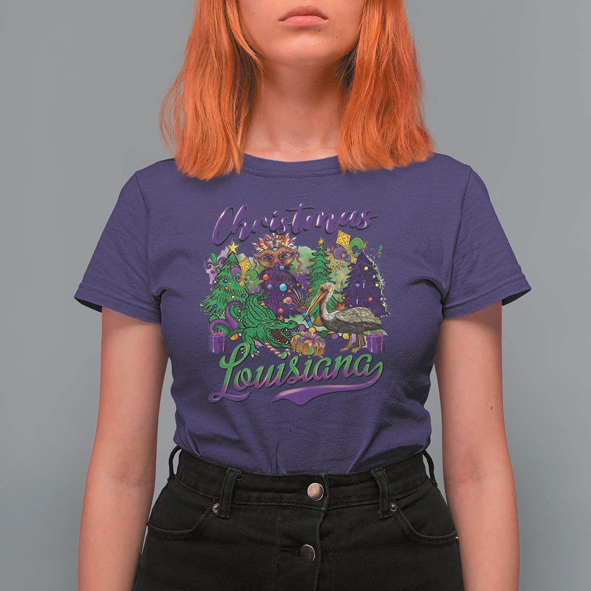 Christmas Cajun Louisiana Saint Symbol Alligator Pelican Xmas Tree T Shirt For Women - Wonder Print Shop