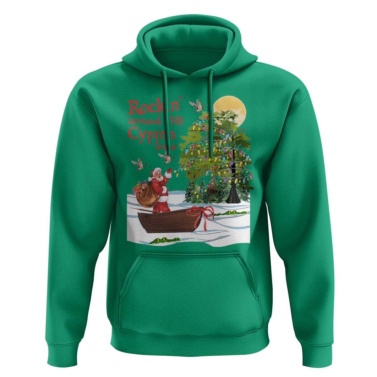 Funny Christmas Cajun Louisiana Hoodie Rockin' Around The Cypress Trees Santa Alligator