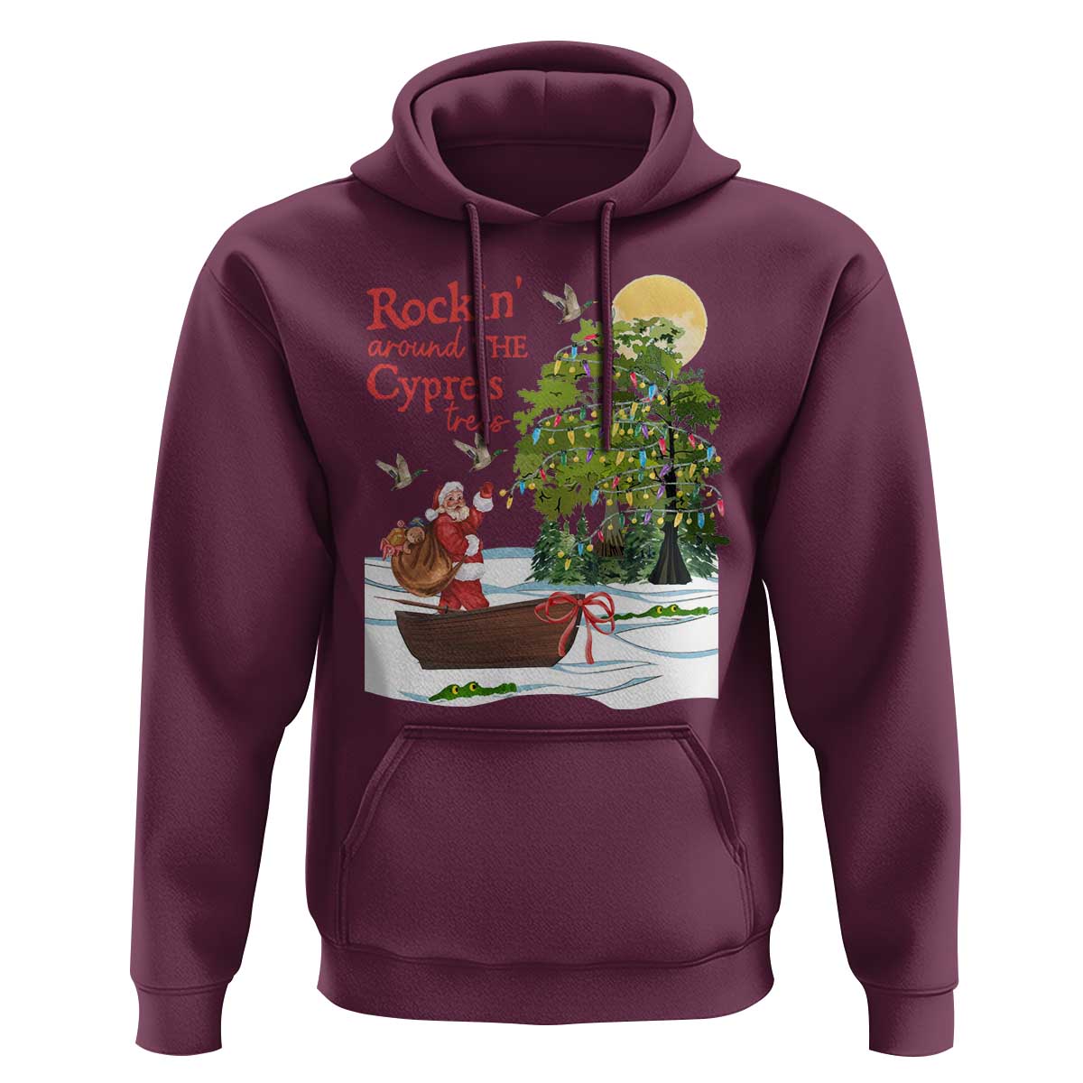 Funny Christmas Cajun Louisiana Hoodie Rockin' Around The Cypress Trees Santa Alligator