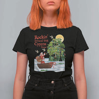 Funny Christmas Cajun Louisiana T Shirt For Women Rockin' Around The Cypress Trees Santa Alligator - Wonder Print Shop