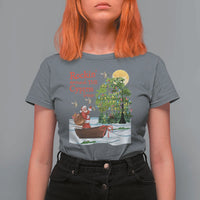 Funny Christmas Cajun Louisiana T Shirt For Women Rockin' Around The Cypress Trees Santa Alligator - Wonder Print Shop