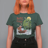 Funny Christmas Cajun Louisiana T Shirt For Women Rockin' Around The Cypress Trees Santa Alligator - Wonder Print Shop