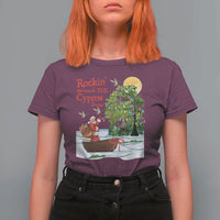Funny Christmas Cajun Louisiana T Shirt For Women Rockin' Around The Cypress Trees Santa Alligator - Wonder Print Shop