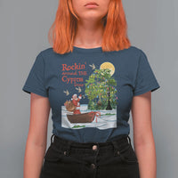 Funny Christmas Cajun Louisiana T Shirt For Women Rockin' Around The Cypress Trees Santa Alligator - Wonder Print Shop