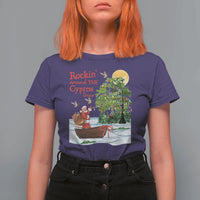 Funny Christmas Cajun Louisiana T Shirt For Women Rockin' Around The Cypress Trees Santa Alligator - Wonder Print Shop