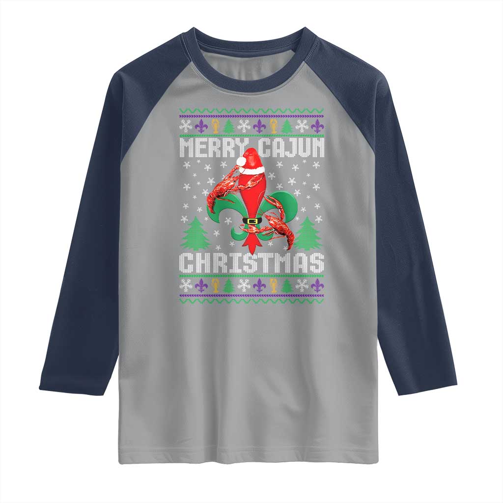 Merry Cajun Louisiana Christmas Santa Saint Symbol Crawfish Raglan Shirt - Wonder Print Shop