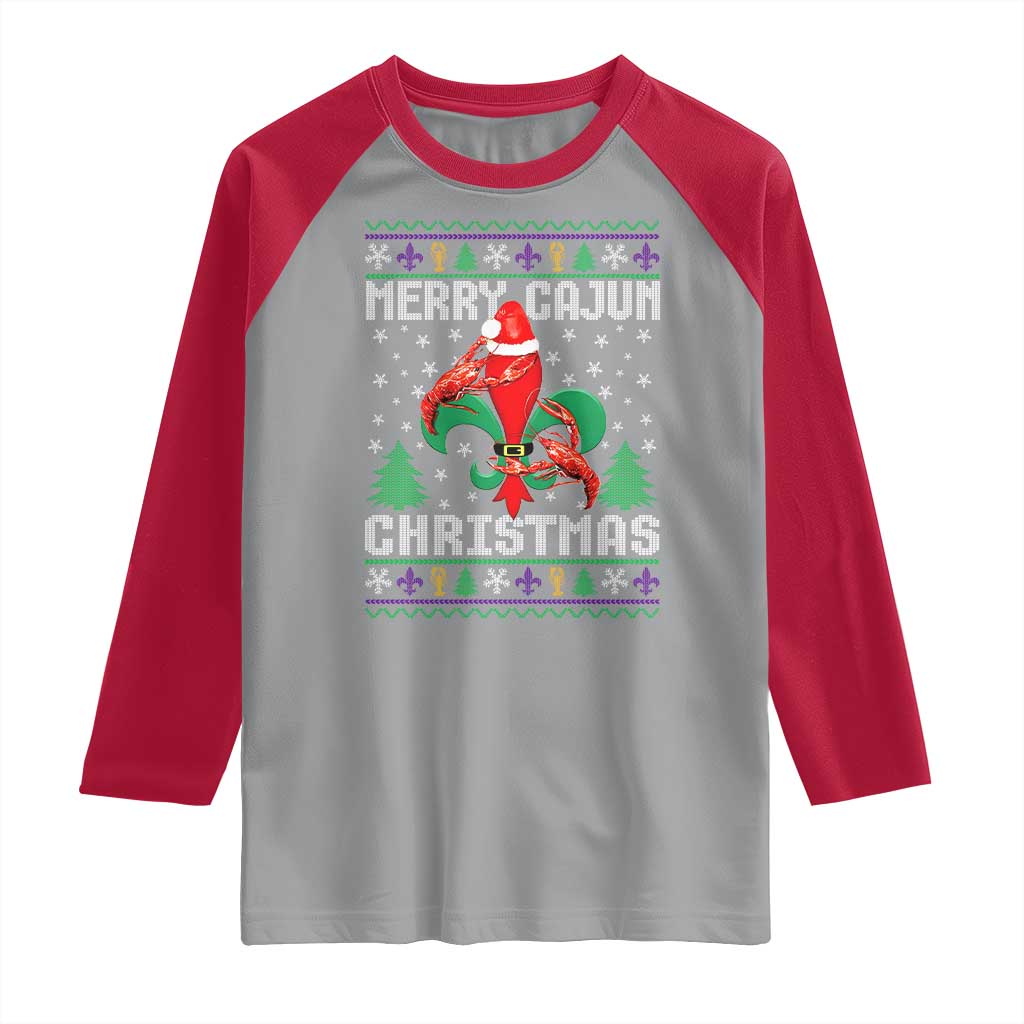 Merry Cajun Louisiana Christmas Santa Saint Symbol Crawfish Raglan Shirt - Wonder Print Shop