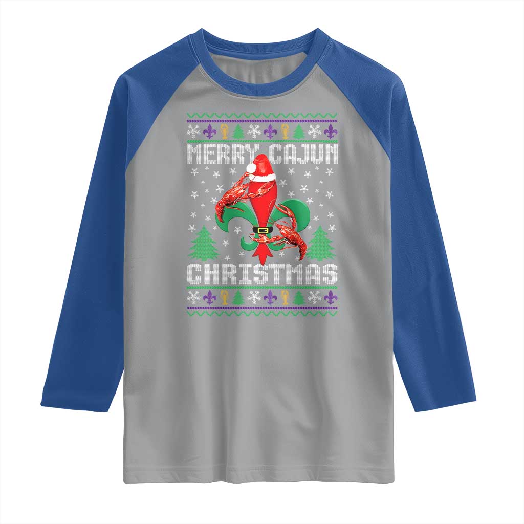 Merry Cajun Louisiana Christmas Santa Saint Symbol Crawfish Raglan Shirt - Wonder Print Shop
