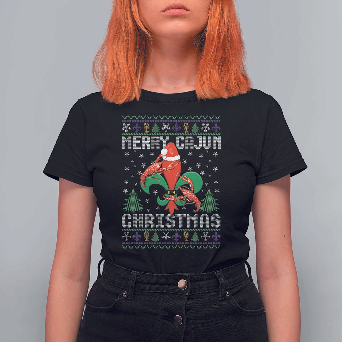 Merry Cajun Louisiana Christmas Santa Saint Symbol Crawfish T Shirt For Women - Wonder Print Shop