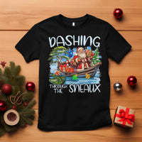 Funny Christmas Cajun Louisiana T Shirt Dashing Through The Sneaux Santa Alligator - Wonder Print Shop