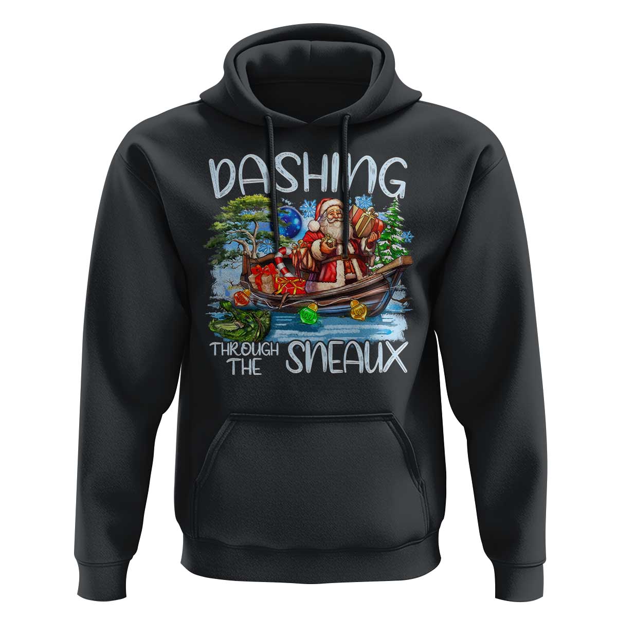 Funny Christmas Cajun Louisiana Hoodie Dashing Through The Sneaux Santa Alligator