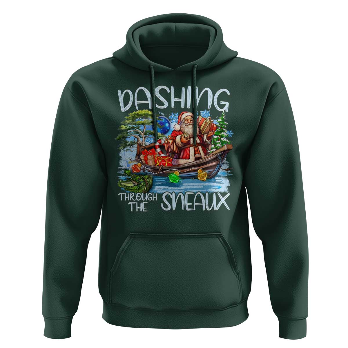 Funny Christmas Cajun Louisiana Hoodie Dashing Through The Sneaux Santa Alligator