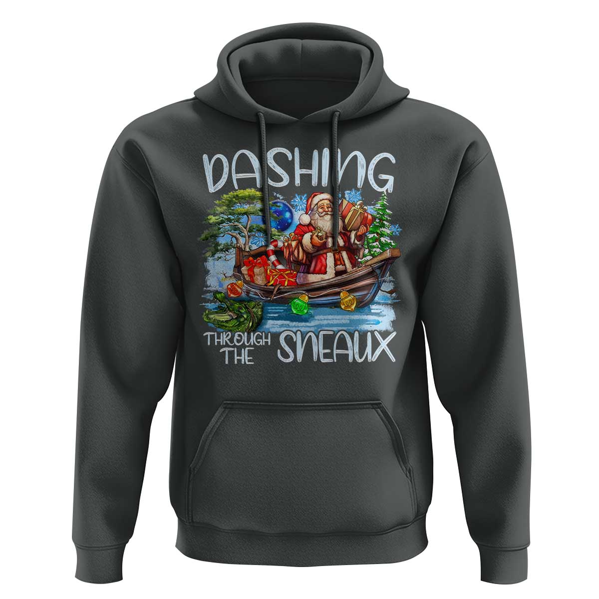 Funny Christmas Cajun Louisiana Hoodie Dashing Through The Sneaux Santa Alligator