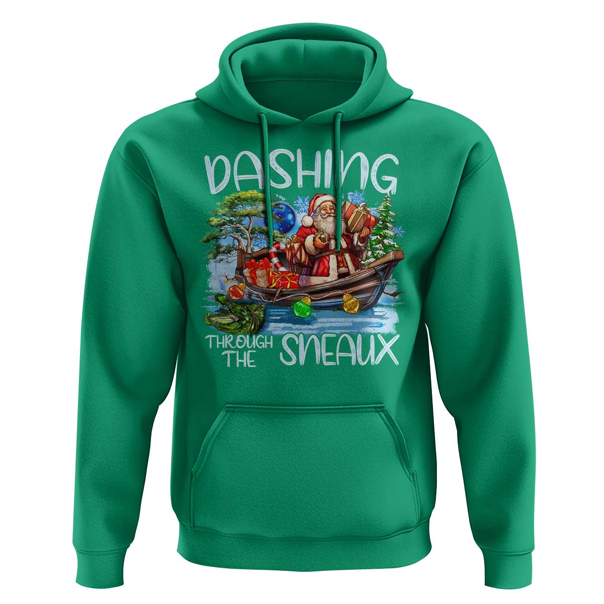 Funny Christmas Cajun Louisiana Hoodie Dashing Through The Sneaux Santa Alligator