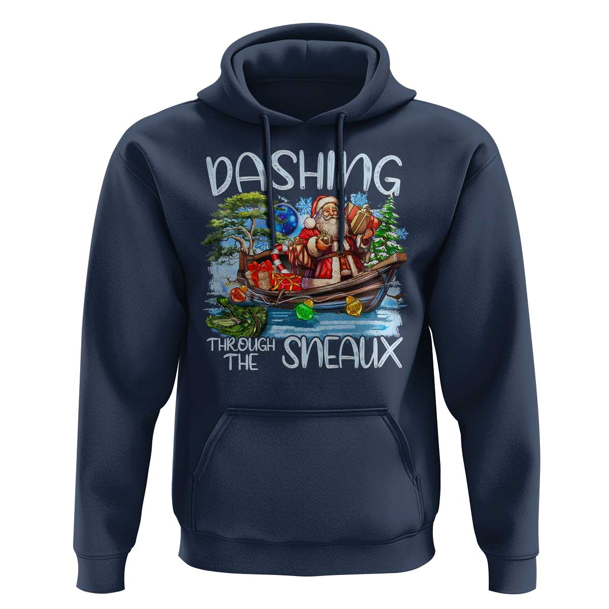 Funny Christmas Cajun Louisiana Hoodie Dashing Through The Sneaux Santa Alligator