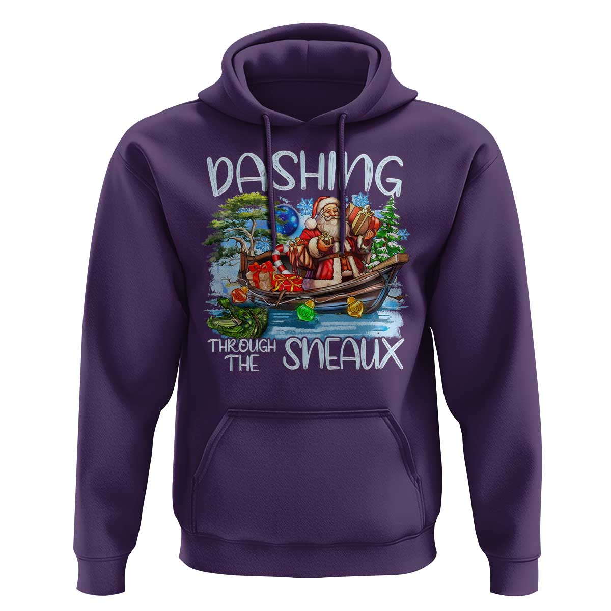 Funny Christmas Cajun Louisiana Hoodie Dashing Through The Sneaux Santa Alligator