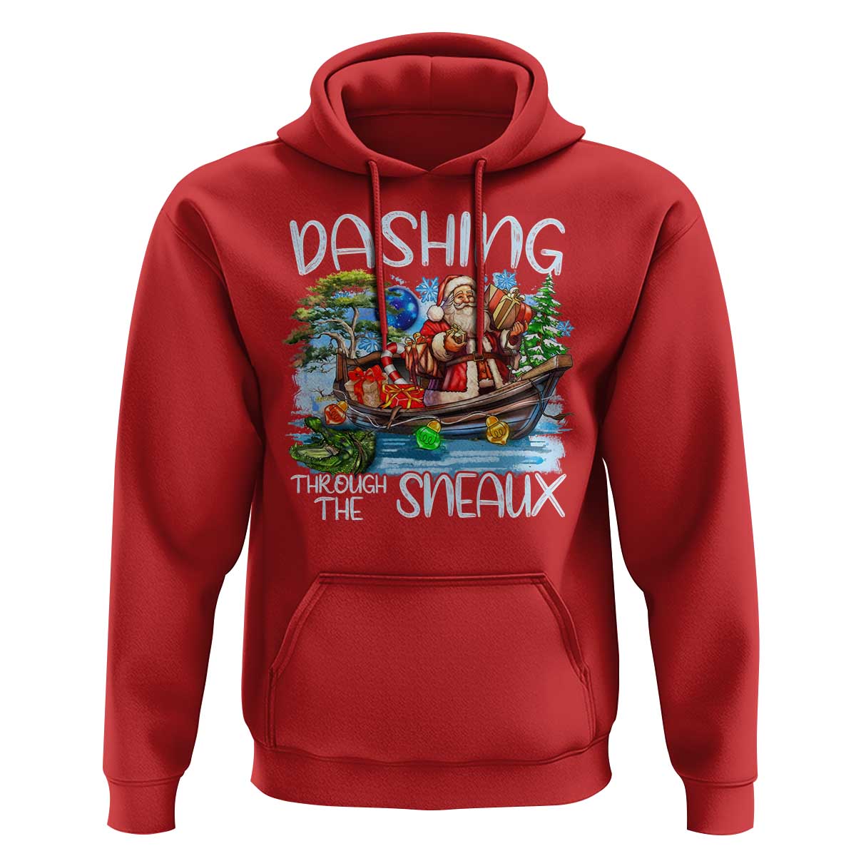 Funny Christmas Cajun Louisiana Hoodie Dashing Through The Sneaux Santa Alligator