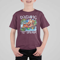 Funny Christmas Cajun Louisiana T Shirt For Kid Dashing Through The Sneaux Santa Alligator - Wonder Print Shop