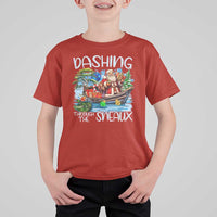Funny Christmas Cajun Louisiana T Shirt For Kid Dashing Through The Sneaux Santa Alligator - Wonder Print Shop