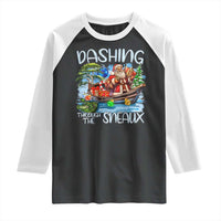Funny Christmas Cajun Louisiana Raglan Shirt Dashing Through The Sneaux Santa Alligator - Wonder Print Shop