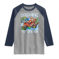 Funny Christmas Cajun Louisiana Raglan Shirt Dashing Through The Sneaux Santa Alligator - Wonder Print Shop