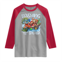 Funny Christmas Cajun Louisiana Raglan Shirt Dashing Through The Sneaux Santa Alligator - Wonder Print Shop