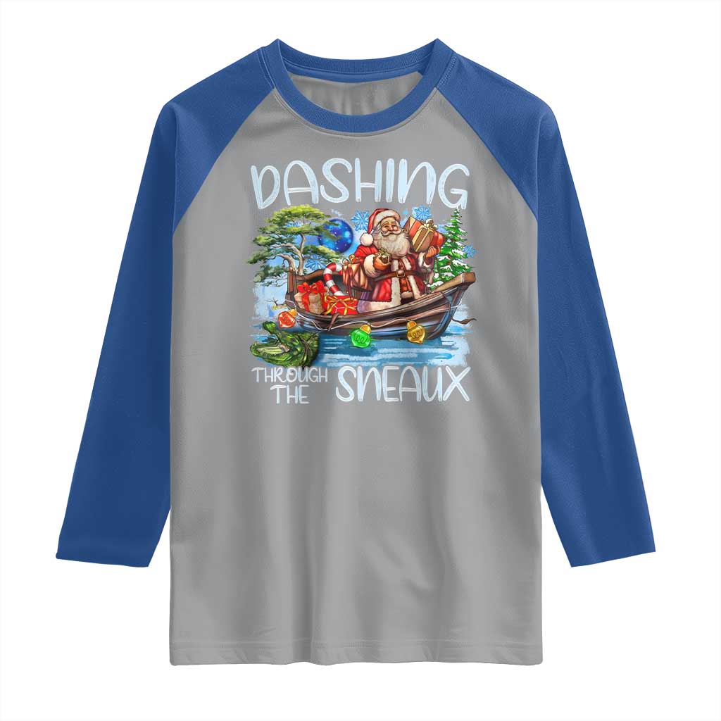 Funny Christmas Cajun Louisiana Raglan Shirt Dashing Through The Sneaux Santa Alligator - Wonder Print Shop