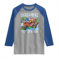 Funny Christmas Cajun Louisiana Raglan Shirt Dashing Through The Sneaux Santa Alligator - Wonder Print Shop